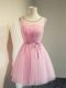 Fitting Tulle Scoop Sleeveless Lace Up Belt Wedding Guest Dresses in Rose Pink