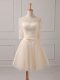 Tulle Scoop Half Sleeves Lace Up Lace and Belt Bridesmaid Gown in Champagne