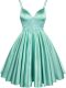Apple Green A-line Elastic Woven Satin Spaghetti Straps Sleeveless Lace Knee Length Lace Up Court Dresses for Sweet 16