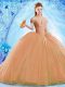 Great Orange Ball Gowns Organza Off The Shoulder Sleeveless Beading Lace Up Ball Gown Prom Dress Brush Train