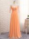 Orange Evening Wear Prom and Party and Military Ball with Lace and Appliques and Ruching Bateau Long Sleeves Zipper