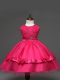 Hot Pink Flower Girl Dresses Wedding Party with Lace and Bowknot Scoop Sleeveless Zipper