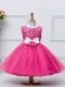 Fine Hot Pink Tulle Zipper Flower Girl Dresses for Less Sleeveless Knee Length Lace and Bowknot
