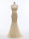 Chic Champagne Sleeveless Tulle Brush Train Zipper Evening Wear for Prom and Military Ball and Sweet 16