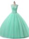 Tulle Scoop Sleeveless Lace Up Beading and Lace Quinceanera Gown in Apple Green