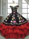 Pretty Red And Black Lace Up 15th Birthday Dress Embroidery and Ruffled Layers Sleeveless Floor Length