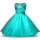 Knee Length Turquoise Flower Girl Dress Organza and Sequined Sleeveless Bowknot and Belt and Hand Made Flower