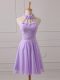 Lavender Sleeveless Chiffon Lace Up Bridesmaid Dress for Prom and Party and Wedding Party