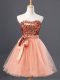 Peach Zipper Prom Party Dress Sequins Sleeveless Mini Length