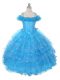 Sleeveless Floor Length Ruffles and Ruffled Layers Lace Up Little Girl Pageant Dress with Baby Blue