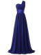 Fancy Royal Blue Lace Up One Shoulder Ruching Quinceanera Court Dresses Chiffon Sleeveless