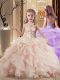 Scoop Sleeveless Tulle Little Girls Pageant Gowns Beading and Ruffles Brush Train Lace Up