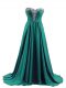 Turquoise Empire Beading Celebrity Prom Dress Lace Up Elastic Woven Satin Sleeveless