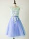 Pretty Light Blue Sleeveless Knee Length Lace Lace Up Wedding Party Dress