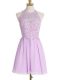 Lavender Sleeveless Appliques Knee Length Bridesmaid Gown