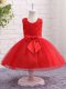 Red Ball Gowns Tulle Scoop Sleeveless Bowknot Mini Length Zipper Pageant Gowns For Girls