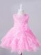 Top Selling Rose Pink Ball Gowns Beading and Hand Made Flower Flower Girl Dress Zipper Organza Sleeveless Knee Length