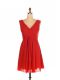 Great Red Chiffon Zipper Dama Dress for Quinceanera Sleeveless Mini Length Ruching