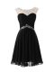Romantic Knee Length A-line Cap Sleeves Black Prom Evening Gown Zipper