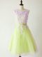 Eye-catching Yellow Green A-line Tulle Scoop Sleeveless Lace Knee Length Lace Up Bridesmaid Dresses