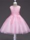 Sweet Baby Pink Ball Gowns Appliques Flower Girl Dresses Zipper Tulle Sleeveless Knee Length