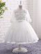 White Zipper Little Girls Pageant Dress Lace and Appliques Short Sleeves Tea Length