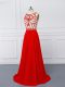 Superior Red Sleeveless Sweep Train Beading Dress for Prom