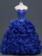 Sexy Floor Length Royal Blue Quinceanera Dresses Organza Sleeveless Beading and Ruffles and Pick Ups