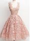 Fantastic Knee Length Zipper Quinceanera Court of Honor Dress Peach for Prom and Party and Wedding Party with Lace