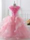 Floor Length Baby Pink Little Girls Pageant Dress Wholesale High-neck Sleeveless Zipper