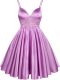 Custom Design Lilac Lace Up Spaghetti Straps Lace Bridesmaid Dresses Elastic Woven Satin Sleeveless