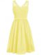 Yellow V-neck Side Zipper Lace and Ruching Court Dresses for Sweet 16 Sleeveless