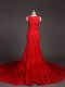 Designer Red Evening Dress Lace Court Train Sleeveless Beading and Lace and Appliques