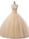 Discount Ball Gowns Quinceanera Gown Champagne Scoop Tulle Sleeveless Floor Length Lace Up