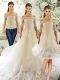 Modest White Clasp Handle Off The Shoulder Lace Wedding Dress Tulle Half Sleeves Court Train