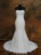 Sophisticated Lace Bridal Gown White Lace Up Sleeveless Brush Train
