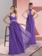 Luxurious Chiffon Halter Top Sleeveless Side Zipper Beading and Ruching Prom Gown in Purple
