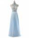 Floor Length Backless Evening Dress Light Blue for Prom and Military Ball and Sweet 16 with Beading