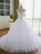 Wonderful White Tulle Lace Up V-neck Sleeveless Wedding Gown Court Train Beading and Lace and Appliques