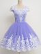 Dramatic Lace Bridesmaids Dress Lavender Zipper Cap Sleeves Knee Length
