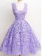 Designer Lavender Sleeveless Knee Length Lace Zipper Bridesmaid Dresses