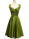 Knee Length Olive Green Bridesmaids Dress Taffeta Sleeveless Ruching