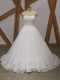 Smart White Lace Up Bridal Gown Lace and Appliques Sleeveless Brush Train