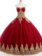 Wine Red Sleeveless Ruffles and Sequins Floor Length Sweet 16 Dresses