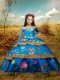 Sweet Blue Long Sleeves Embroidery Floor Length Kids Pageant Dress