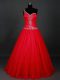 Red Homecoming Dress Prom and Party with Beading One Shoulder Sleeveless Zipper