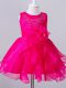 Hot Pink Ball Gowns Scoop Sleeveless Organza Knee Length Zipper Beading and Hand Made Flower Flower Girl Dresses