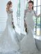 White Lace Lace Up Wedding Gowns Long Sleeves Brush Train Lace