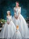 High Class Half Sleeves Lace Clasp Handle Quinceanera Gowns with White Court Train