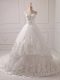 Sleeveless Tulle Brush Train Lace Up Wedding Gown in White with Lace and Appliques